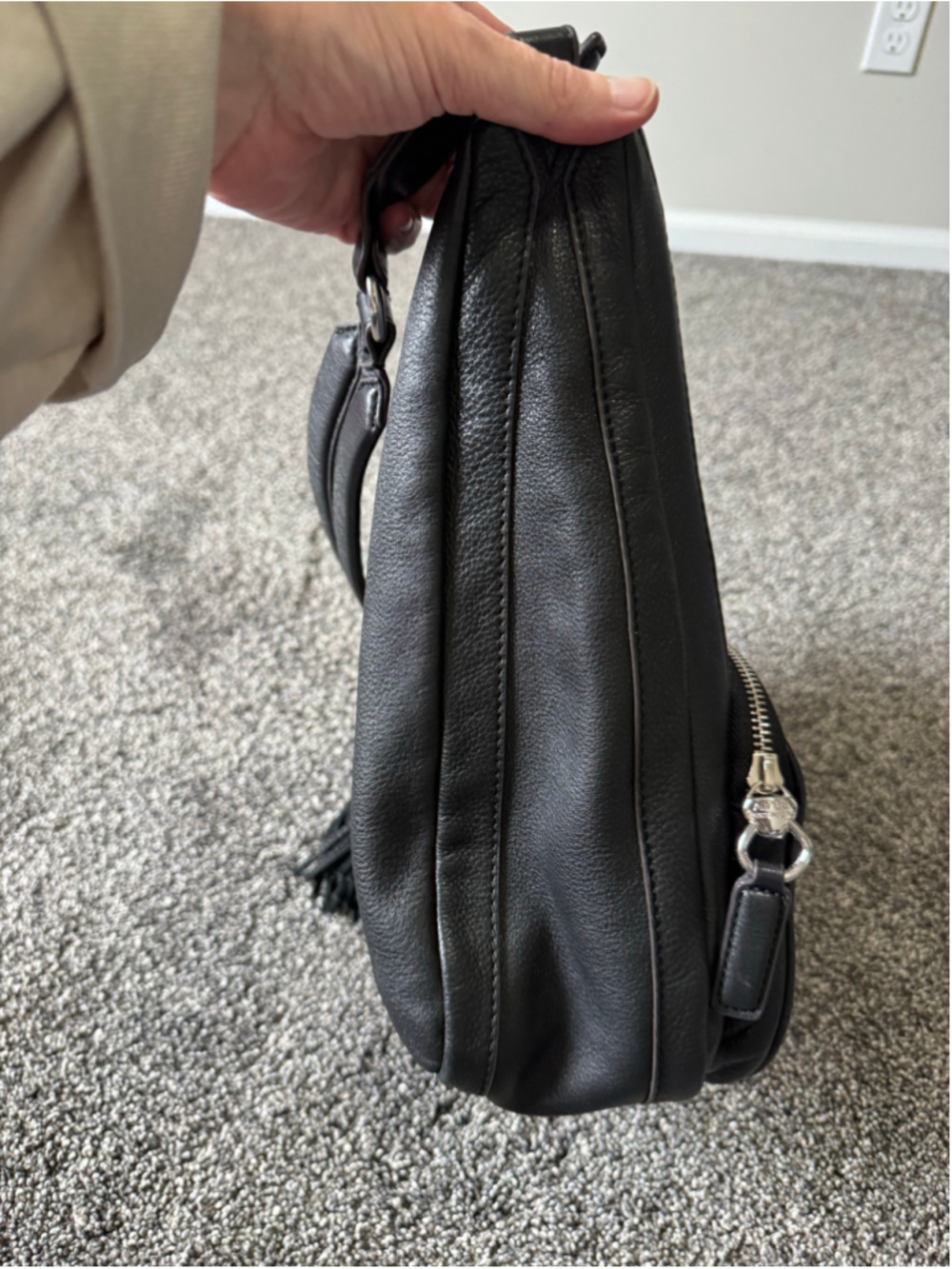 Women's Aimee Kestenberg Black Leather Hobo Bag With Tassel - Picture 9 of 16